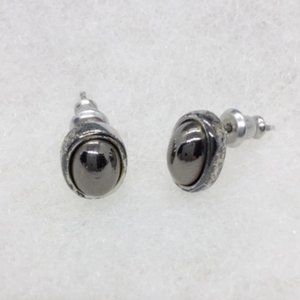 Black Shiny Stone and Silver Toned EARRINGS